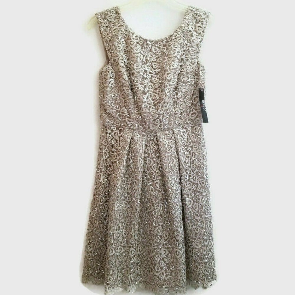 Decode 1.8 Dress Silver Sequin Lace V-Back New